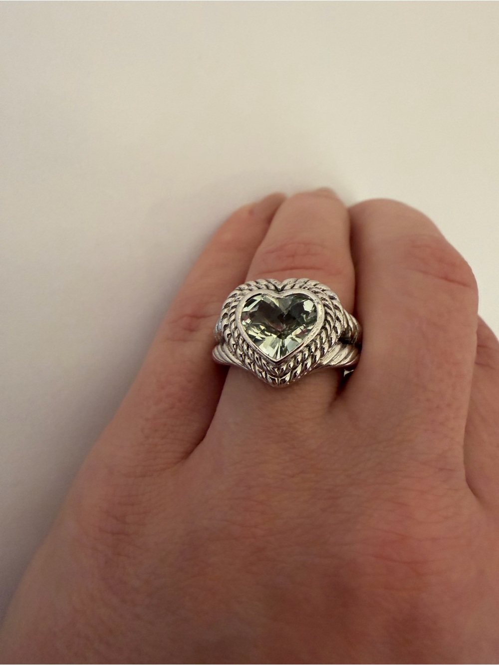 Judith Ripka Prasiolite Green Amethyst Heart Ring 925 Sterling Silver Sz 7